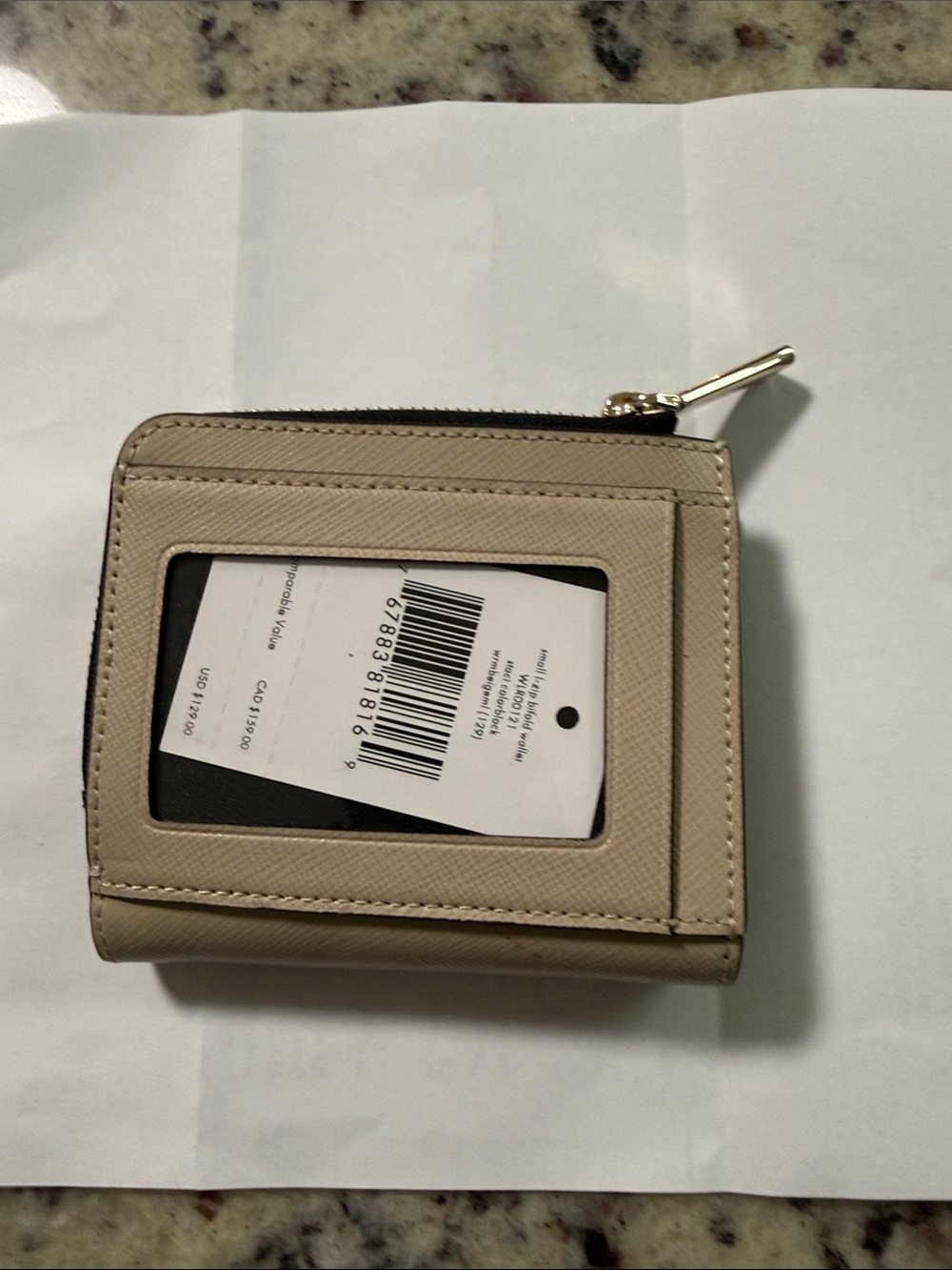 kate spade Two-Tone Compact Zip Wallet in Black & Beige - Picture 2 of 5